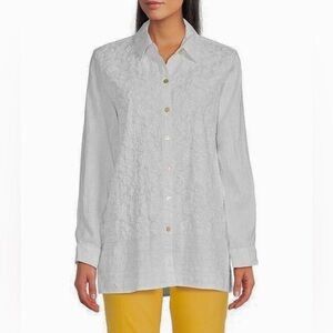 John Mark Floral Embroidered Linen Button Down Blouse